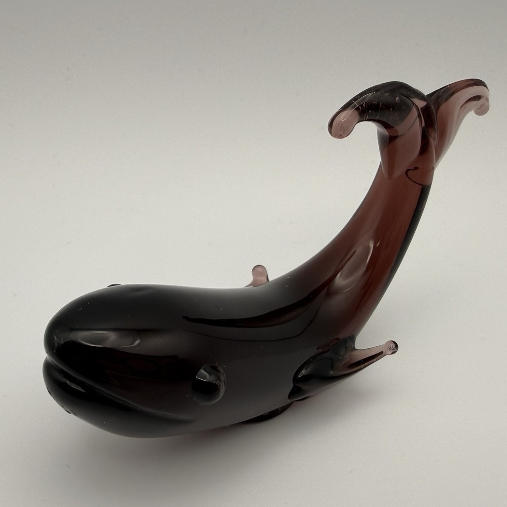 Vintage Amethyst Purple Hand Blown Art Glass Whale Figurine Michael Nickinson